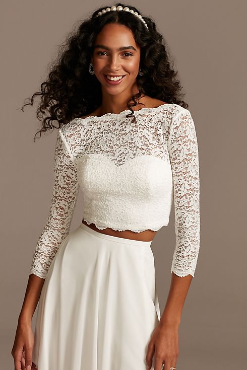 Scalloped Lace 3/4 Sleeve Wedding Separates Top