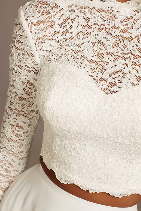 Scalloped Lace 3/4 Sleeve Wedding Separates Top Image 6