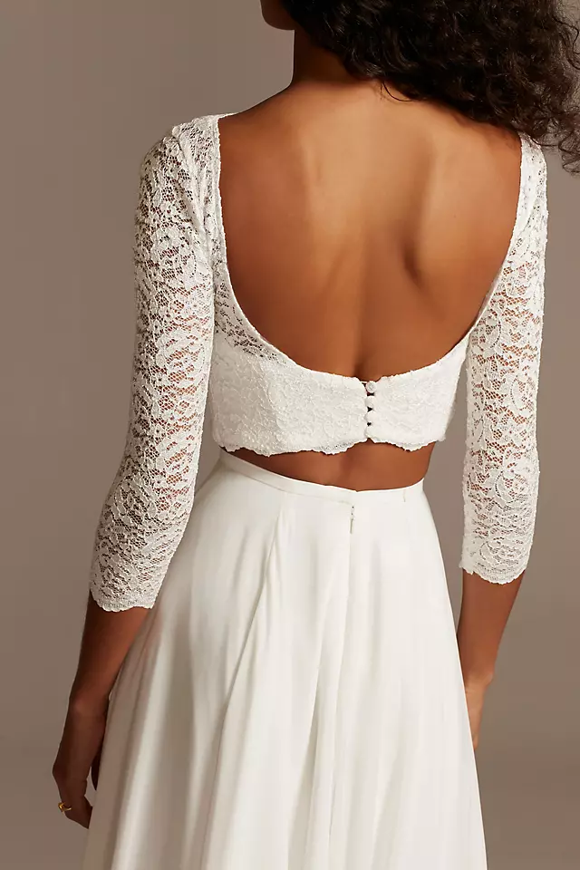 Scalloped Lace 3/4 Sleeve Wedding Separates Top Image 2