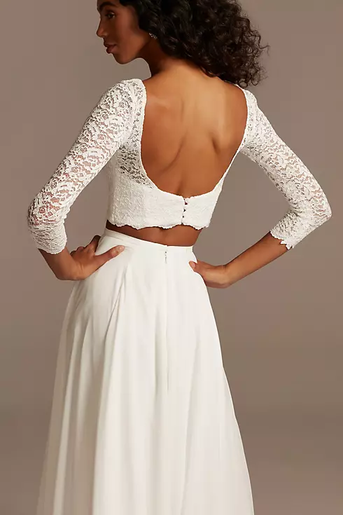 Scalloped Lace 3/4 Sleeve Wedding Separates Top Image 9