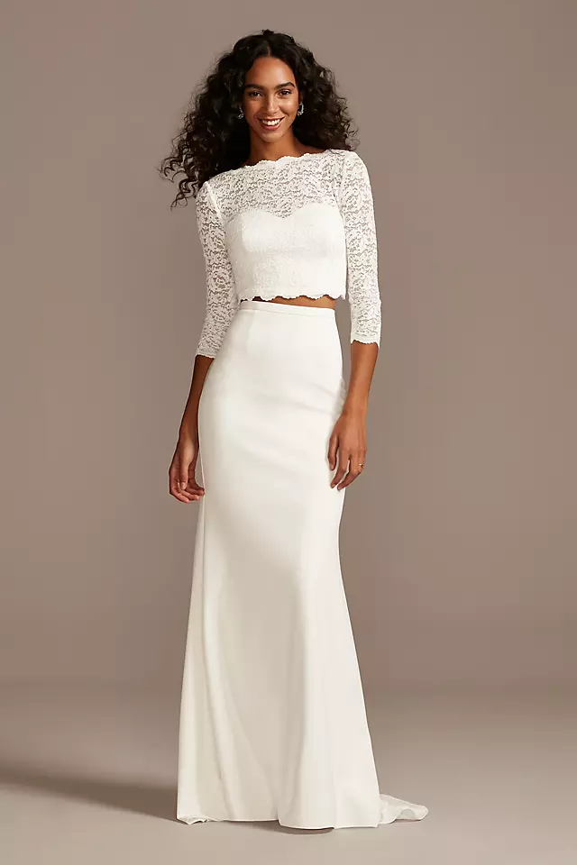 Scalloped Lace 3/4 Sleeve Wedding Separates Top Image 5