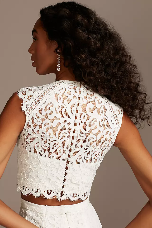 Button Back Lace Cap Sleeve Wedding Separates Top Image 2
