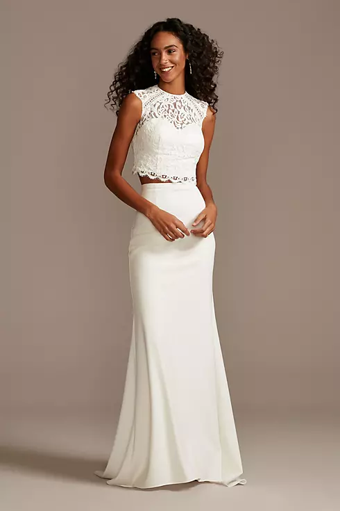 Button Back Lace Cap Sleeve Wedding Separates Top Image 7