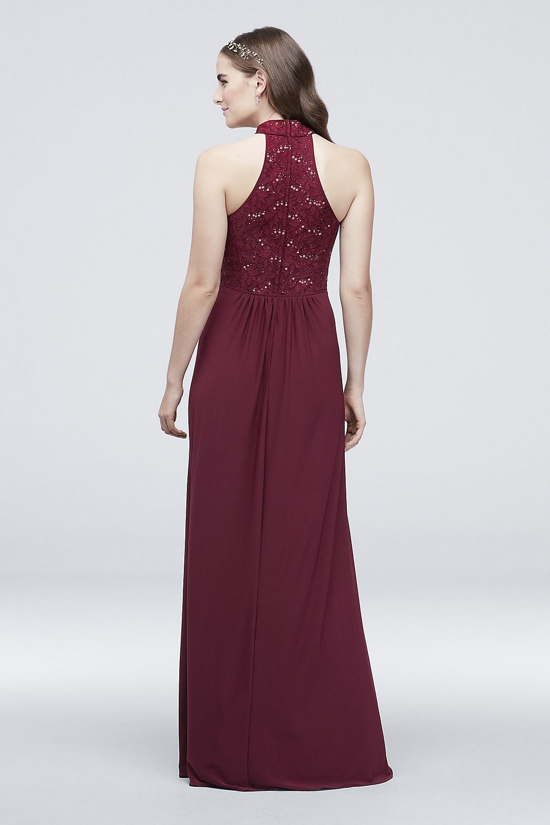 Lace and Sequin Mockneck Jersey A-Line Dress Image 4