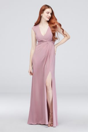 V neck draped store jersey bridesmaid dress