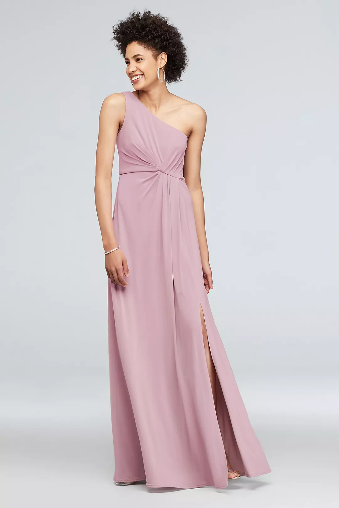 One-Shoulder Jersey Dress with Knot Waist Image