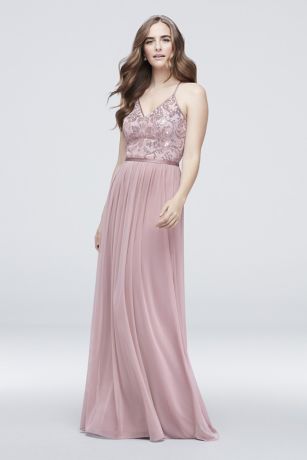 rose gold beaded bridesmaid dress