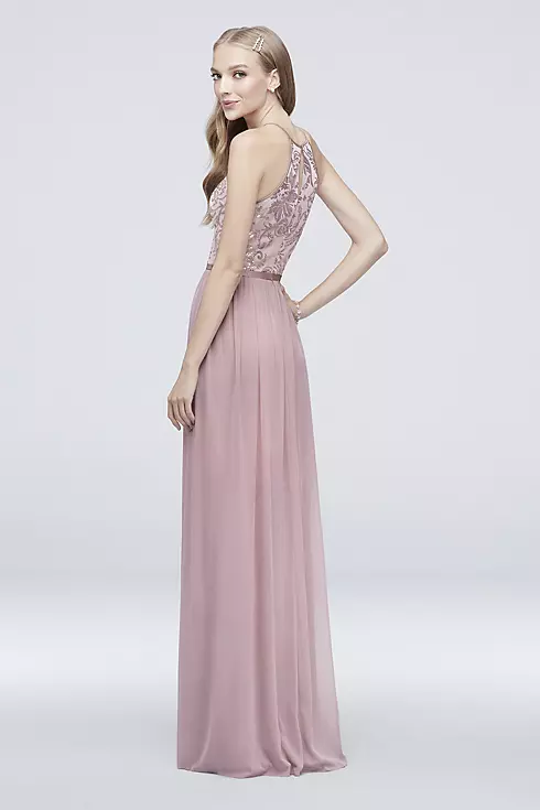 High-Neck Sequin and Mesh Gown with Keyhole Image 2