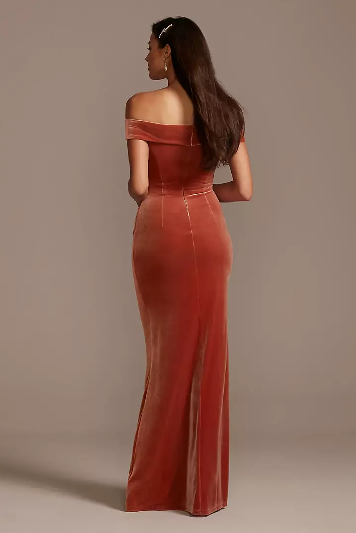 Velvet Off-the-Shoulder Dress | David's Bridal Velvet Off-the-Shoulder Dress | David's Bridal