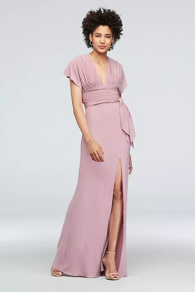 Jersey Flutter Sleeve Dress with Ruched Waistline Image