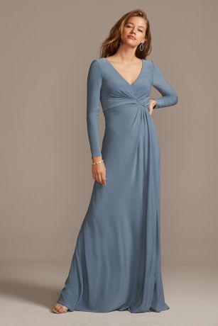 Long Sleeve Jersey V-Neck Dress with Slit