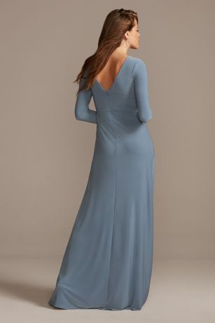 Long Sleeve Jersey V-Neck Dress with Slit | David's Bridal