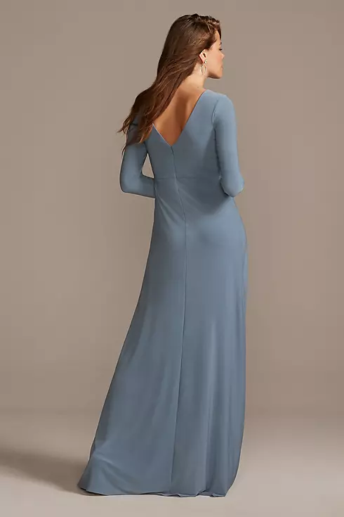 Long Sleeve Jersey V-Neck Dress with Slit Image 2