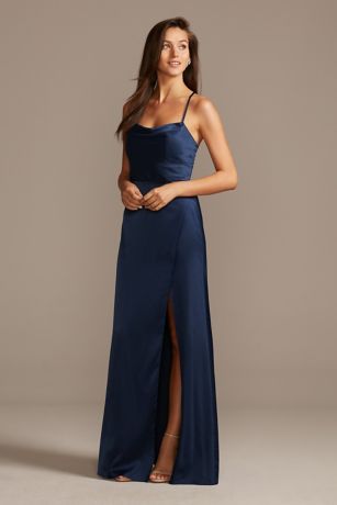 Bridesmaid Dress Silk Cowl Neck Slip Dress Shiny Charmeuse Cowl Neck Slip  Dress With Slit David's Bridal