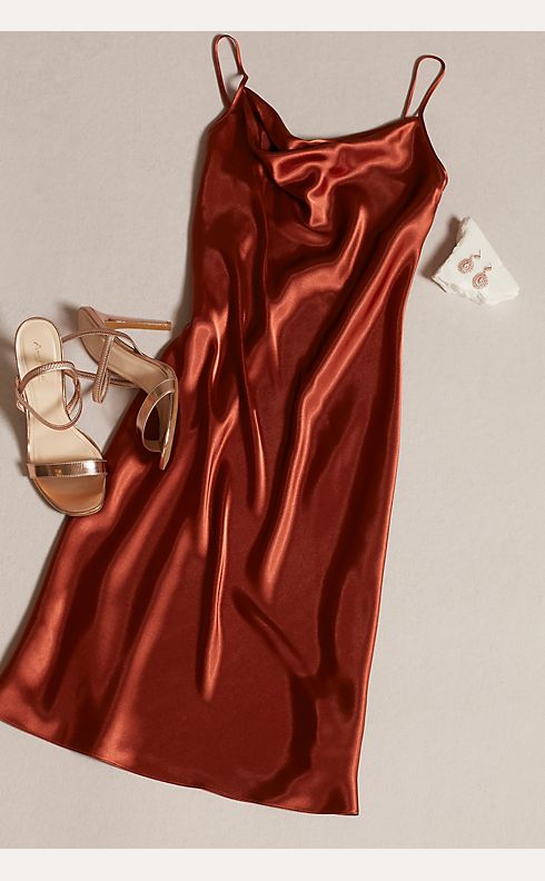 Midi Satin Slip Dress with Spaghetti Straps | David's Bridal