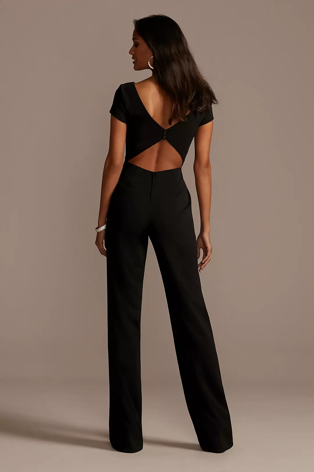 Short Sleeve Stretch Crepe Jumpsuit with Open Back Image 2
