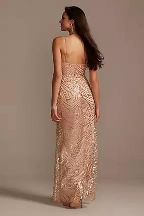 Geometric Sequin Spaghetti Strap Sheath Dress | David's Bridal Geometric Sequin Spaghetti Strap Sheath Dress | David's Bridal