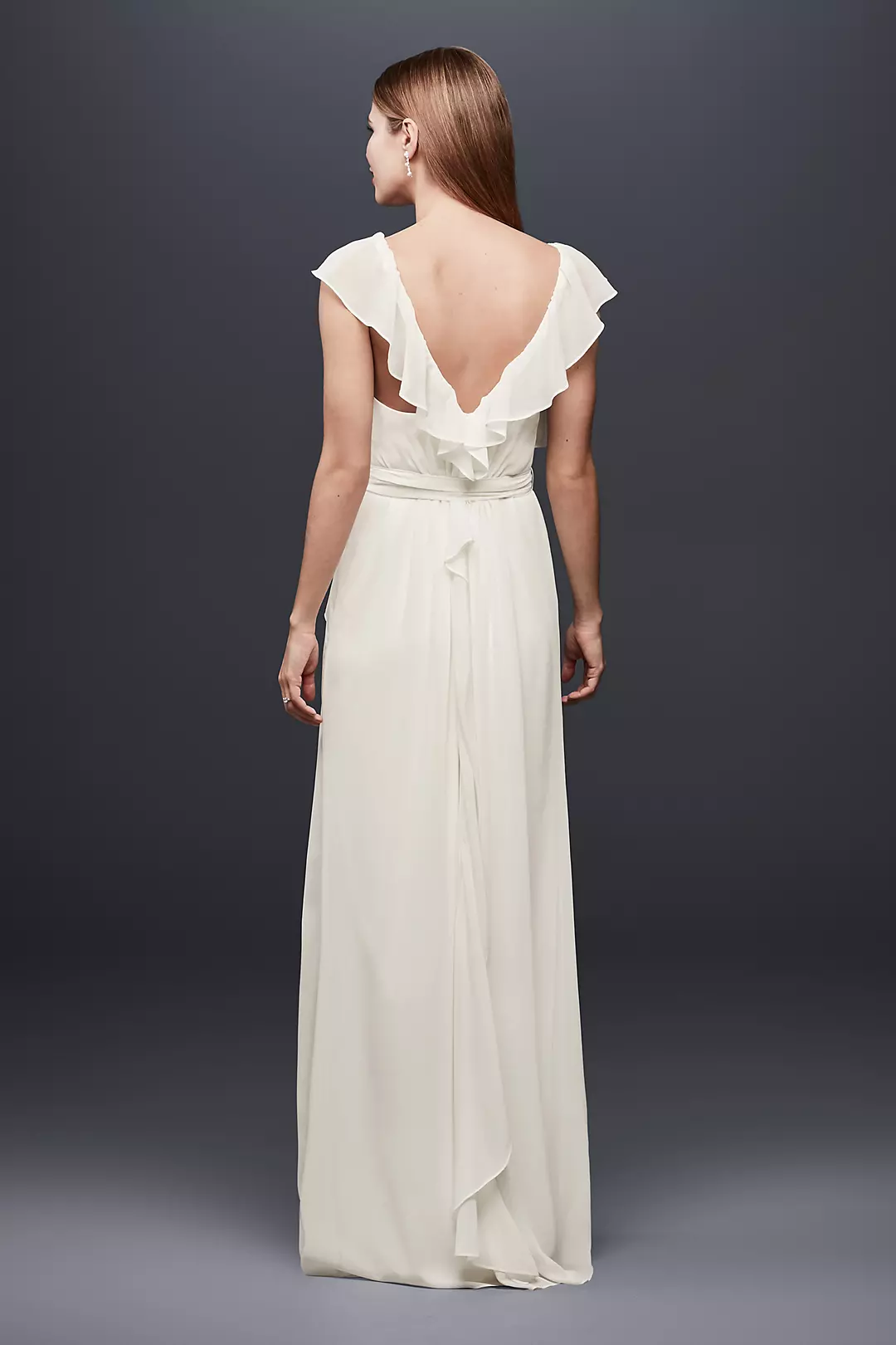 Flutter Sleeve Pleated Chiffon Sheath Gown  Image 2