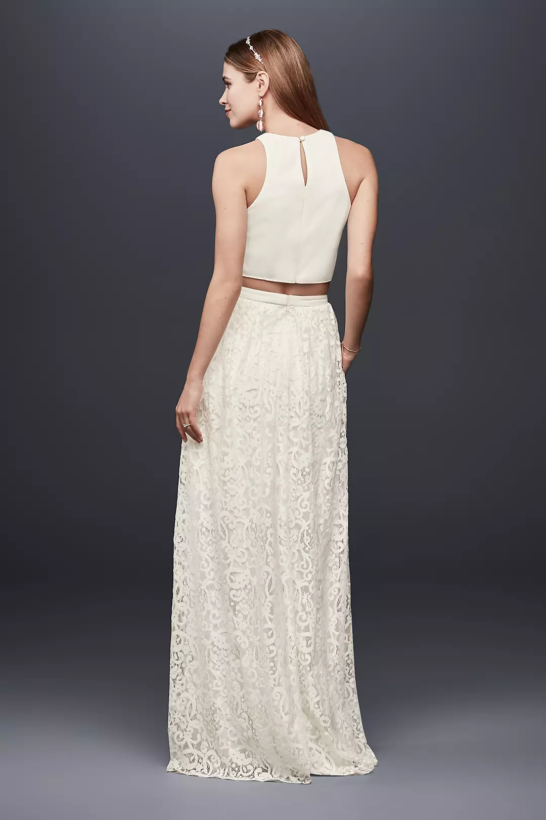 Crepe Crop Top and Lace Maxi Skirt Set Image 2