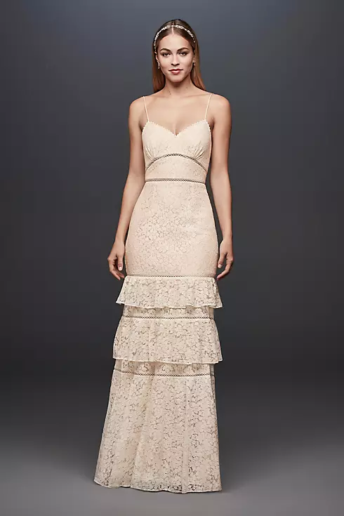 Tiered Lace Sheath Gown with Openwork Insets  Image 1