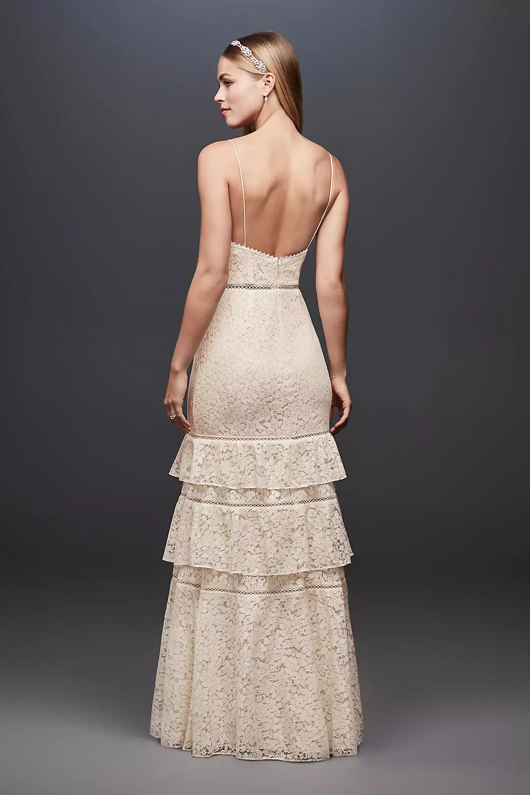 Tiered Lace Sheath Gown with Openwork Insets  Image 2