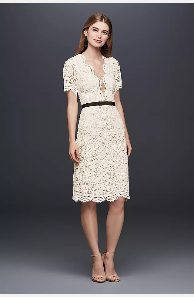 Illusion Lace Shift Dress with Contrast Ribbon Image