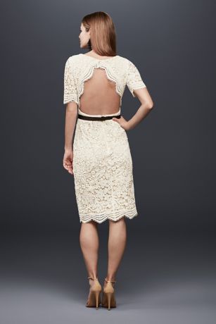 Illusion Lace Shift Dress with Contrast Ribbon | David's Bridal