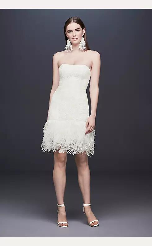 Strapless Lace Wedding Dress with Ostrich Feathers Image 1
