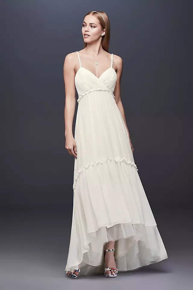Short Beaded Strap Wedding Dress with High-Low Hem Image 1