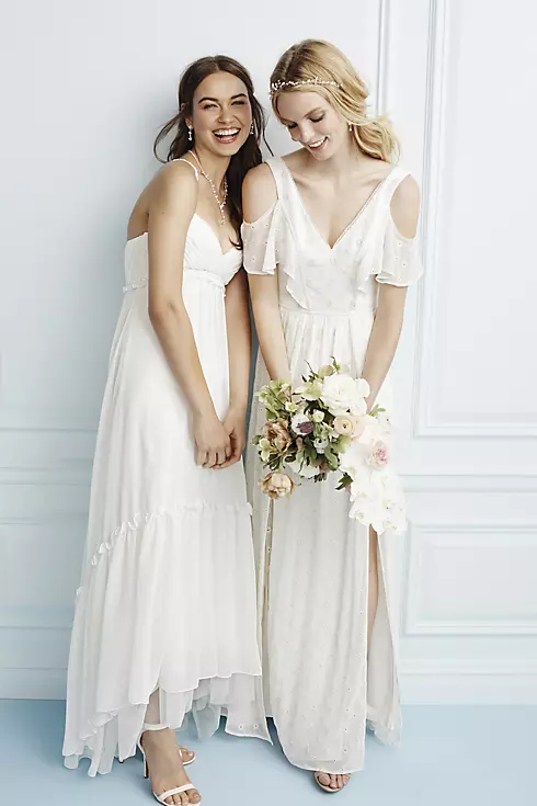 Short Beaded Strap Wedding Dress with High-Low Hem Image 4