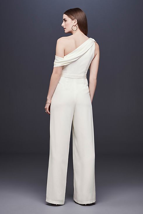 One-Shoulder Crepe Wedding Jumpsuit with Bow Image 2
