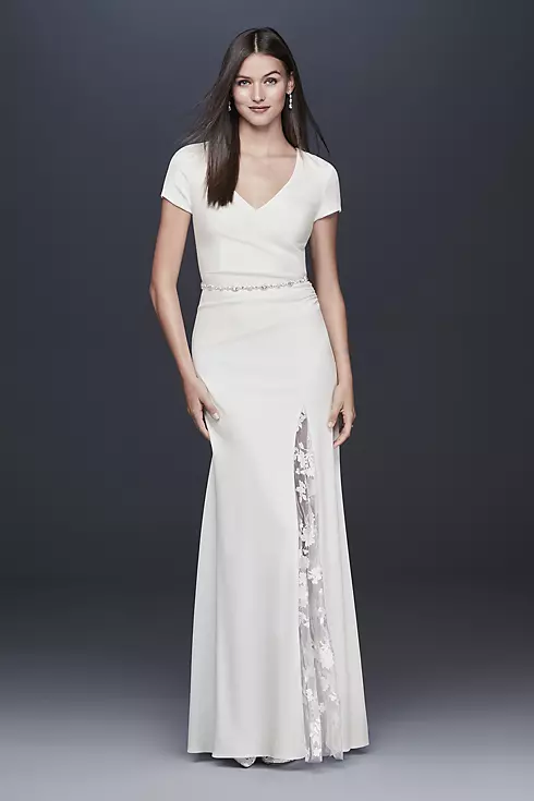 Crepe Sheath Gown with Embroidered Illusion Slit Image 1