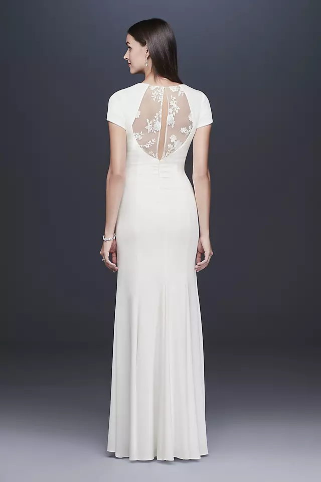 Crepe Sheath Gown with Embroidered Illusion Slit Image 2