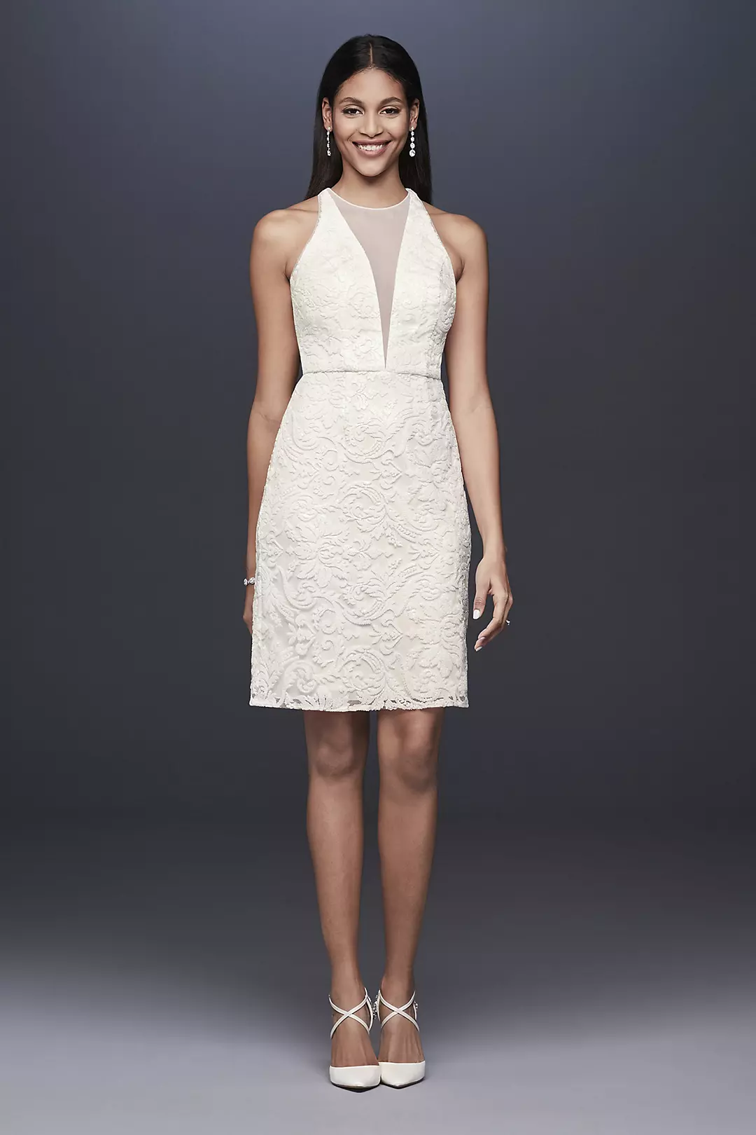Patterned Sequin Lace Short Sheath Dress Image