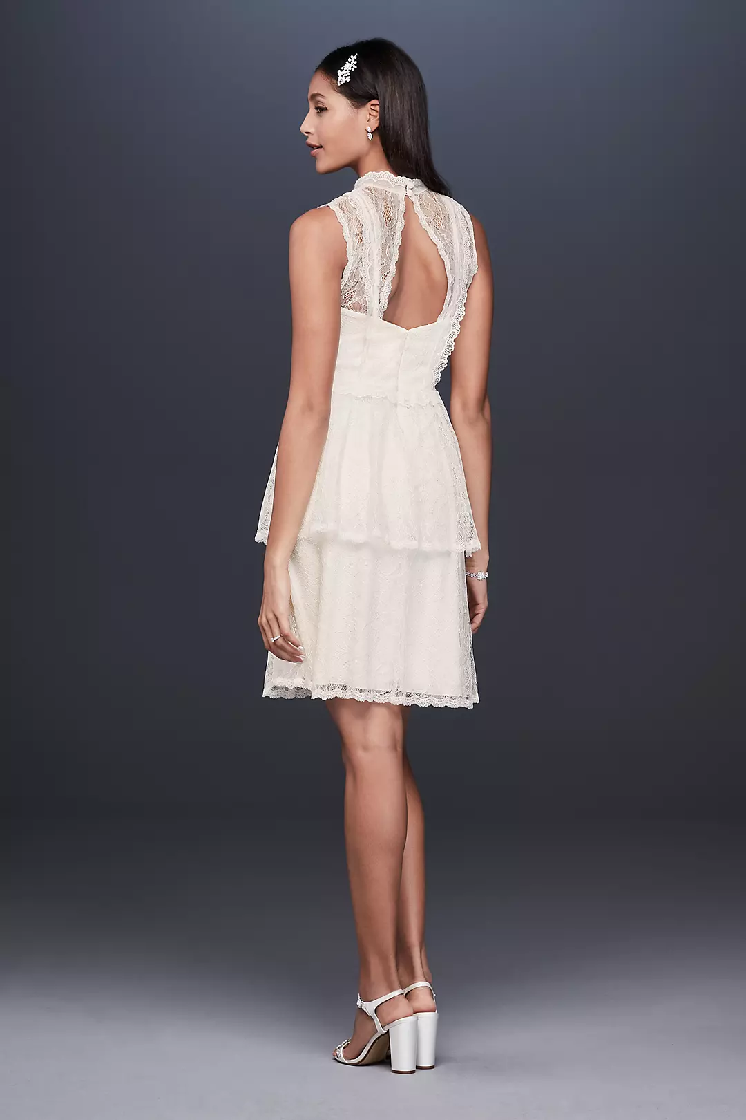 Tiered Lace Short Dress with Illusion High Neck Image 2