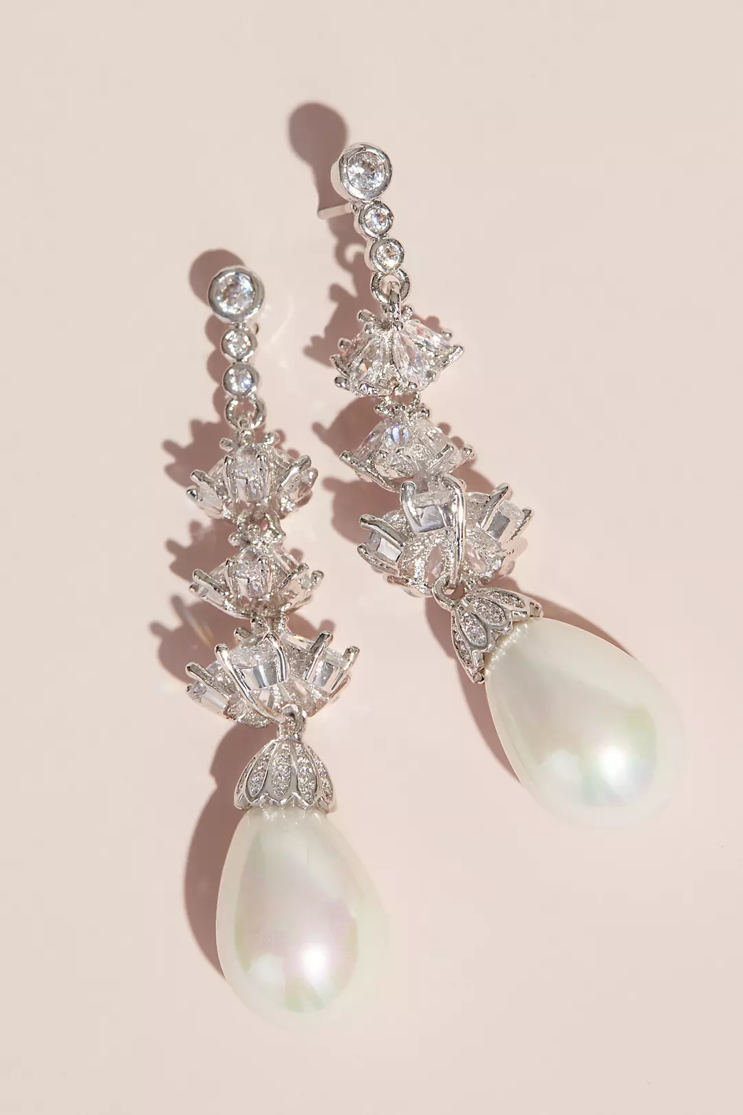 Pearl Drop Earrings with Cubic Zirconia Crystals Image
