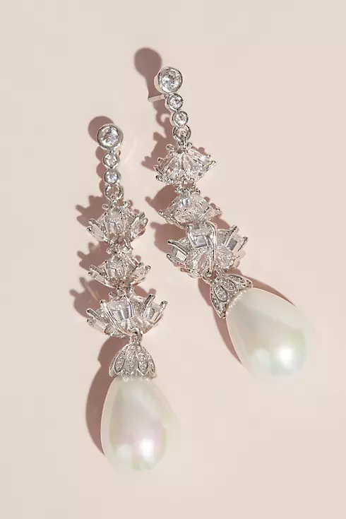 Pearl Drop Earrings with Cubic Zirconia Crystals Image 1