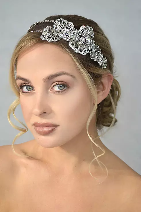Crystal Double Headband with Side Flower Detail  Image 1