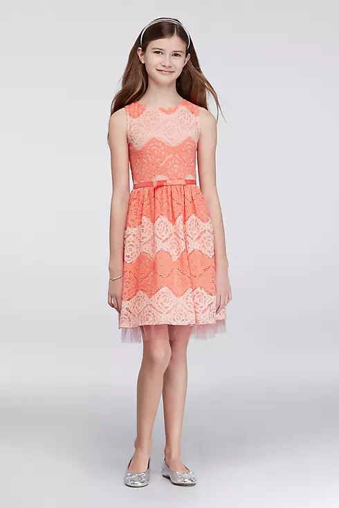 Two-Tone Lace Party Dress with Satin Bow Waist  Image 1