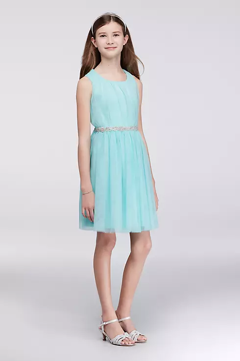 Pleated Tulle Party Dress with Jeweled Sash Image 1