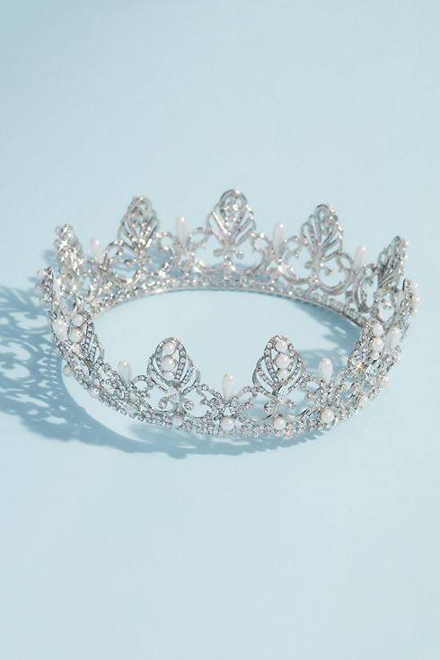Pearl and Crystal Filigree Quinceanera Crown Image 1