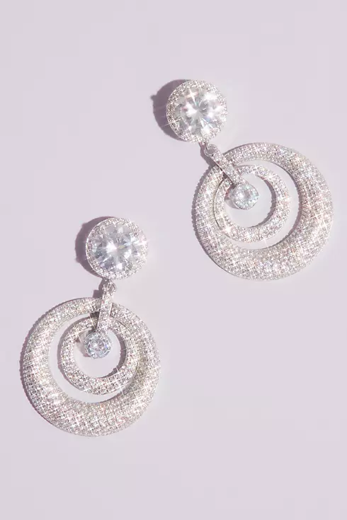Domed Swarovski Crystal Pave Hoop Post Earrings Image 1