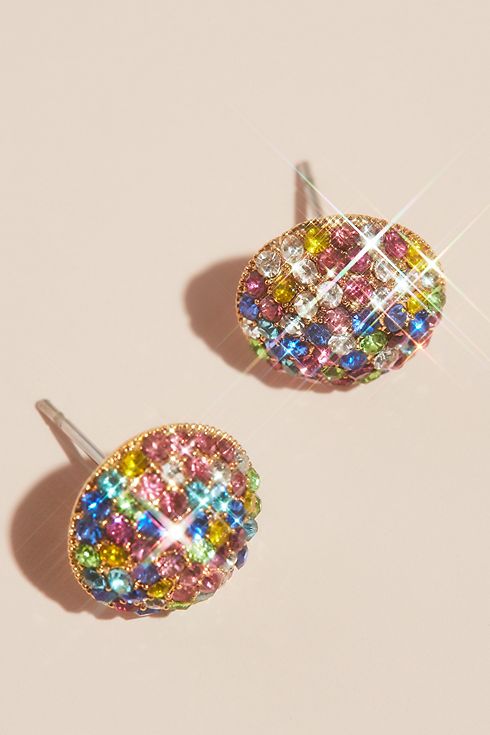 Rainbow Pave Crystal Button Post Earrings Image