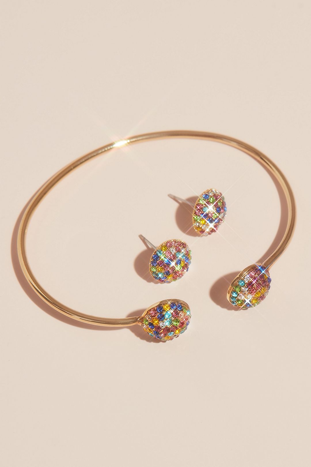 Rainbow Pave Crystal Button Post Earrings Image 3