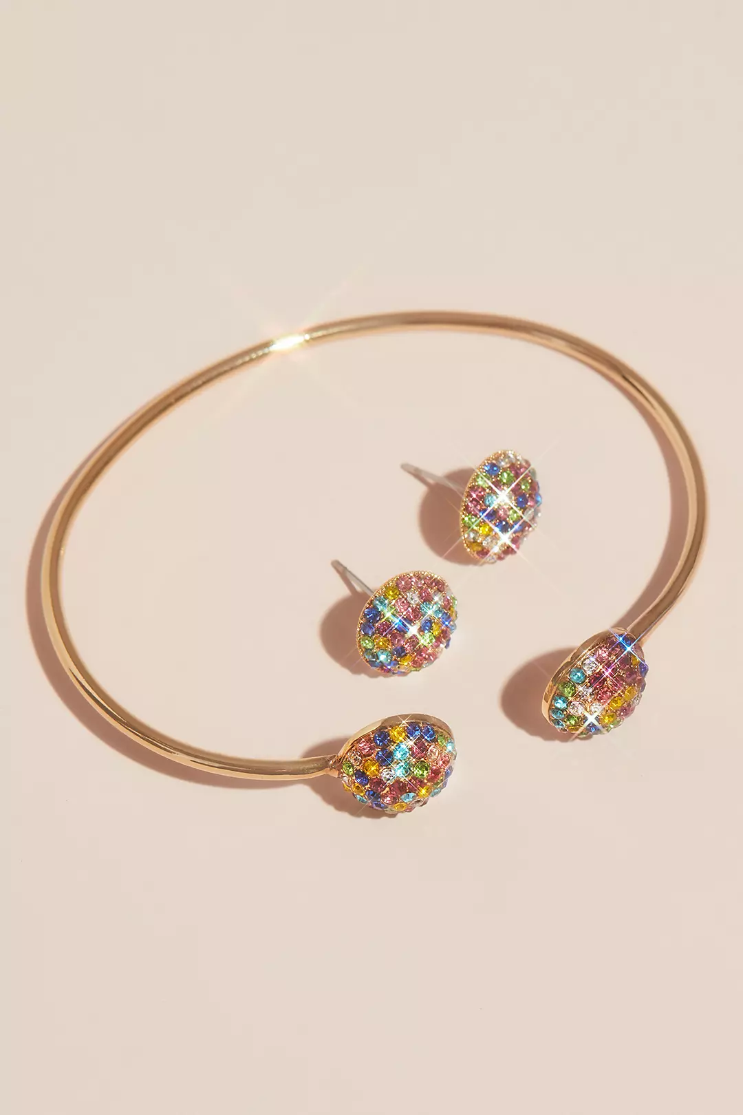 Rainbow Pave Crystal Button Cuff Bracelet Image 3