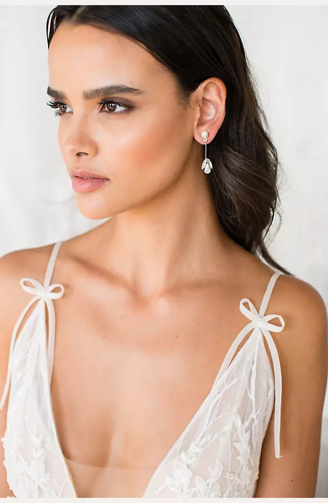Sparkling Handmade Flower Slim Drop Earrings Image