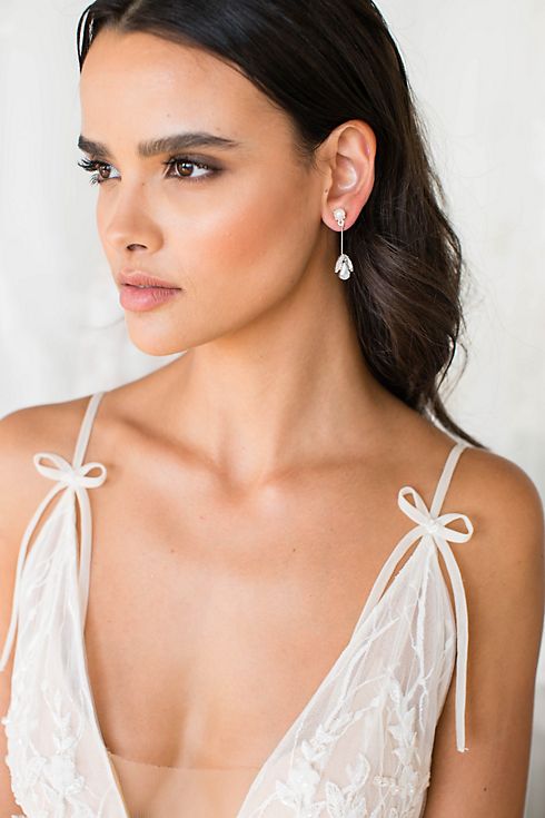 Sparkling Handmade Flower Slim Drop Earrings Image