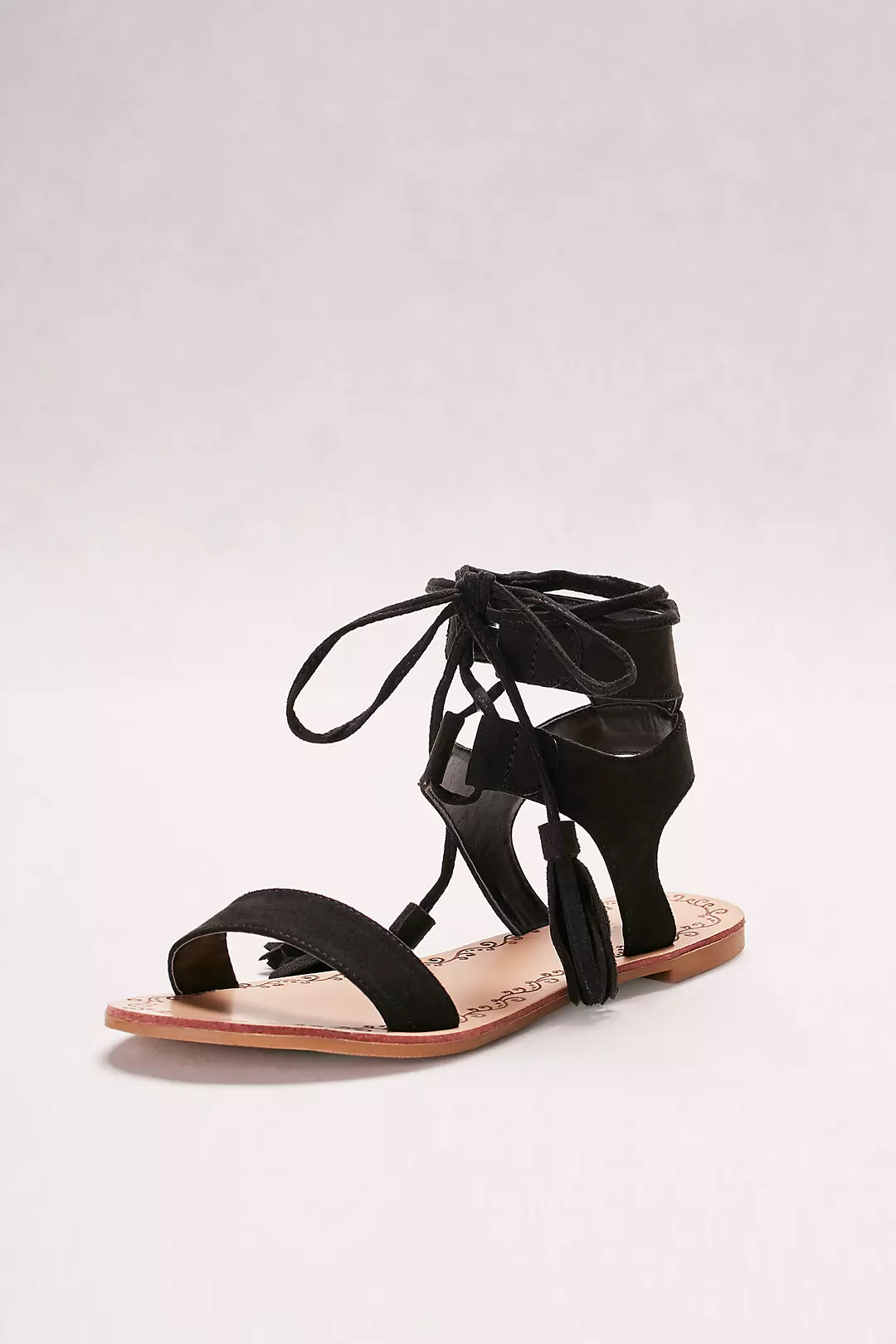 Suede Lace-Up Sandals with Tassels Image