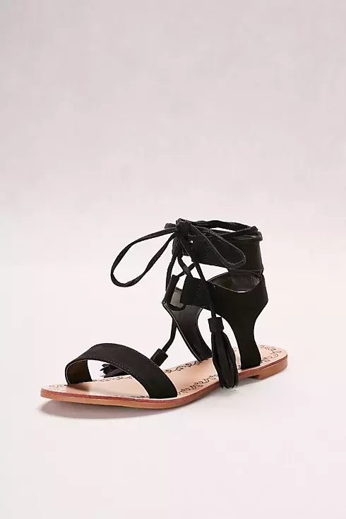 Suede Lace-Up Sandals with Tassels Image 1