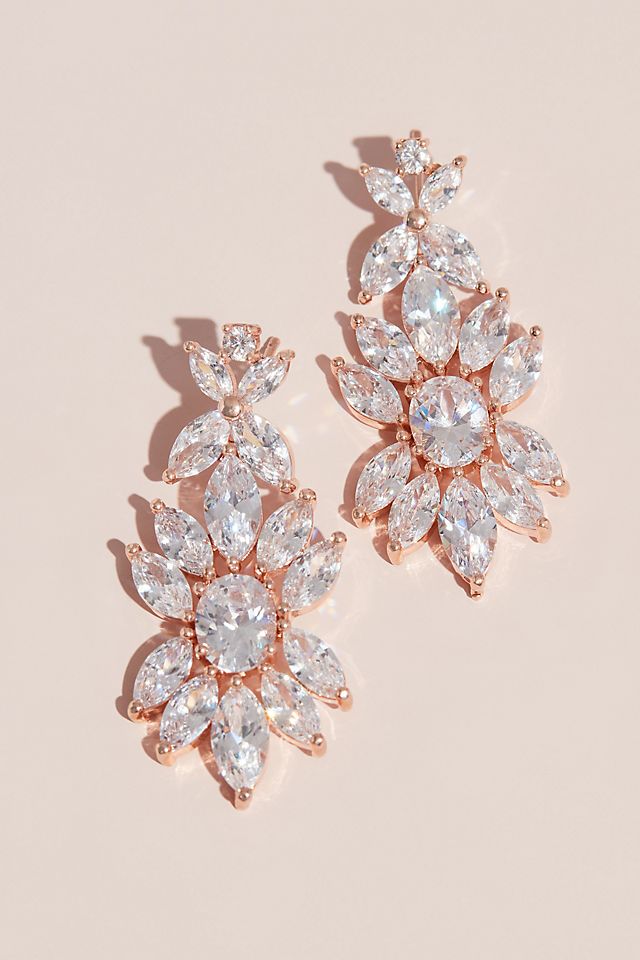 Blooming Marquise-Cut Crystal Drop Floral Earrings Image 1